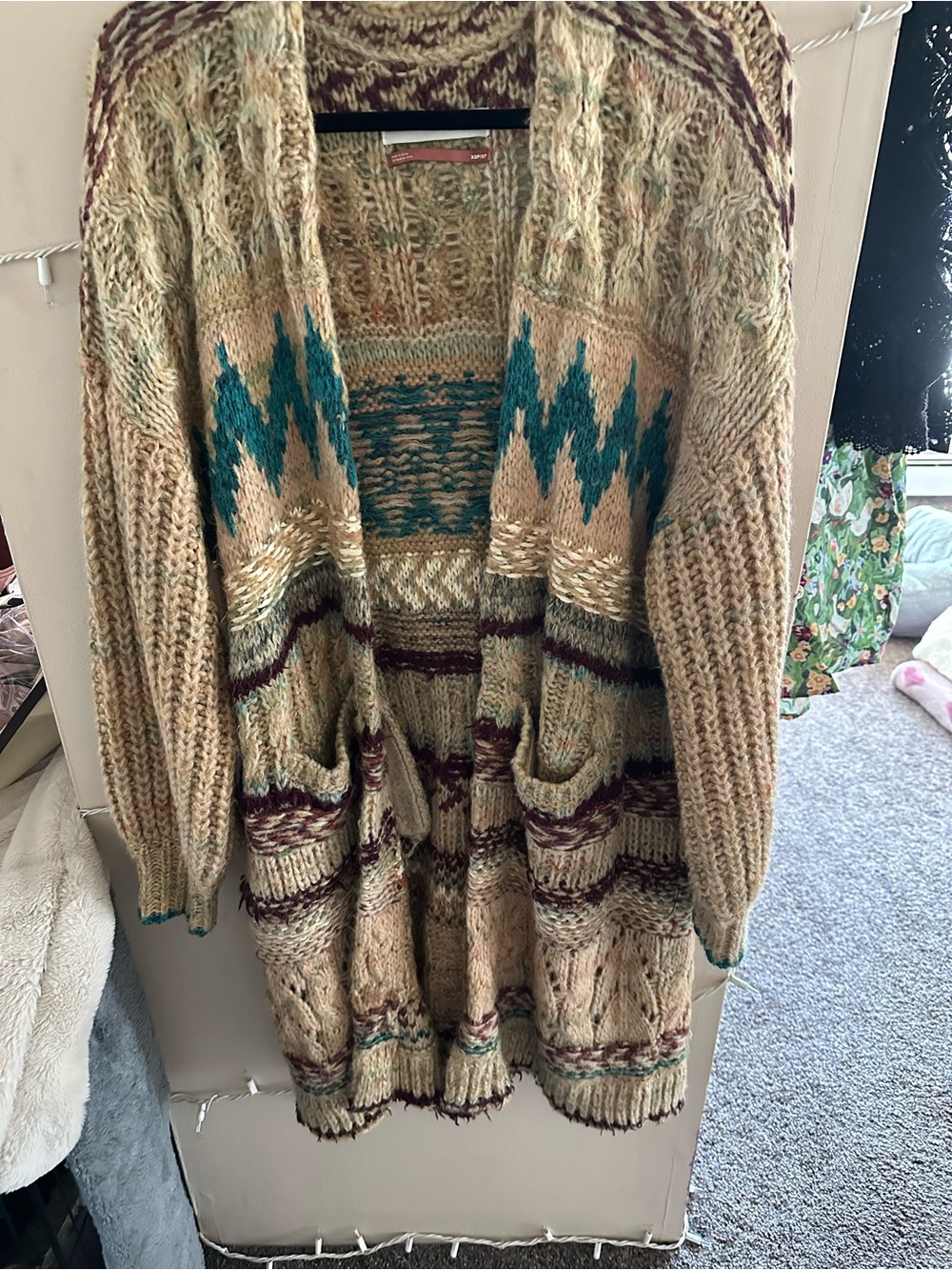 Anthropologie Multicolor Knit Cardigan with Teal Accents
